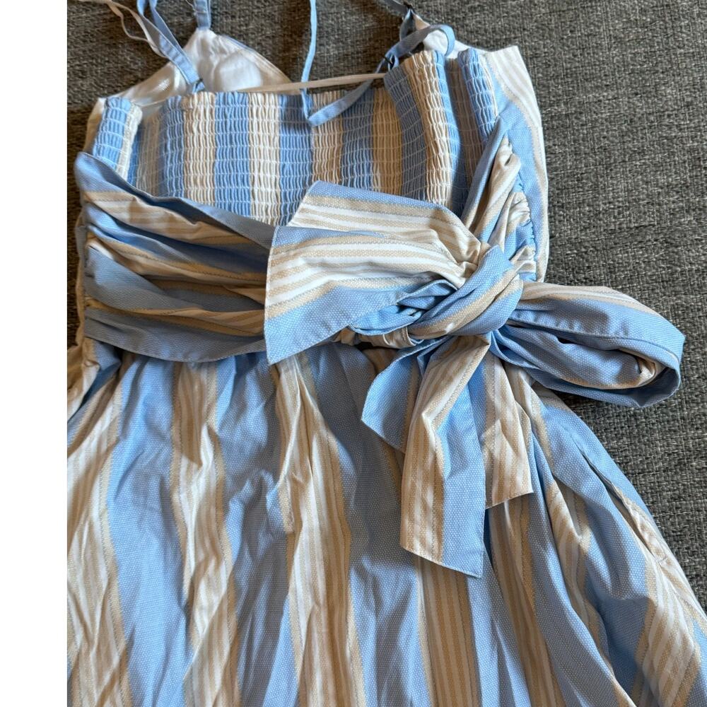 Summersalt Striped Smocked Dress – XS, Blue/White, Bow Back, Coastal Vibes - Picture 3 of 4
